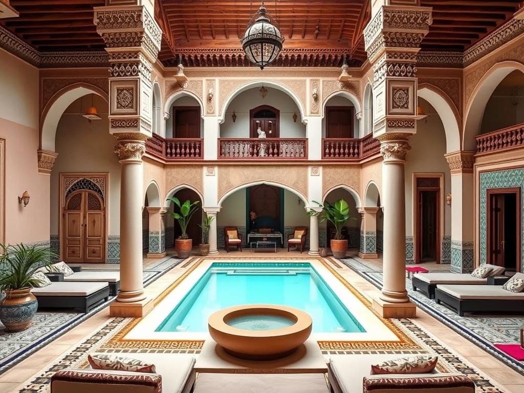 A luxury riad with pool in Marrakech's medina, showcasing high-end Airbnb options A luxury riad with pool in Marrakech's medina, showcasing high-end Airbnb options