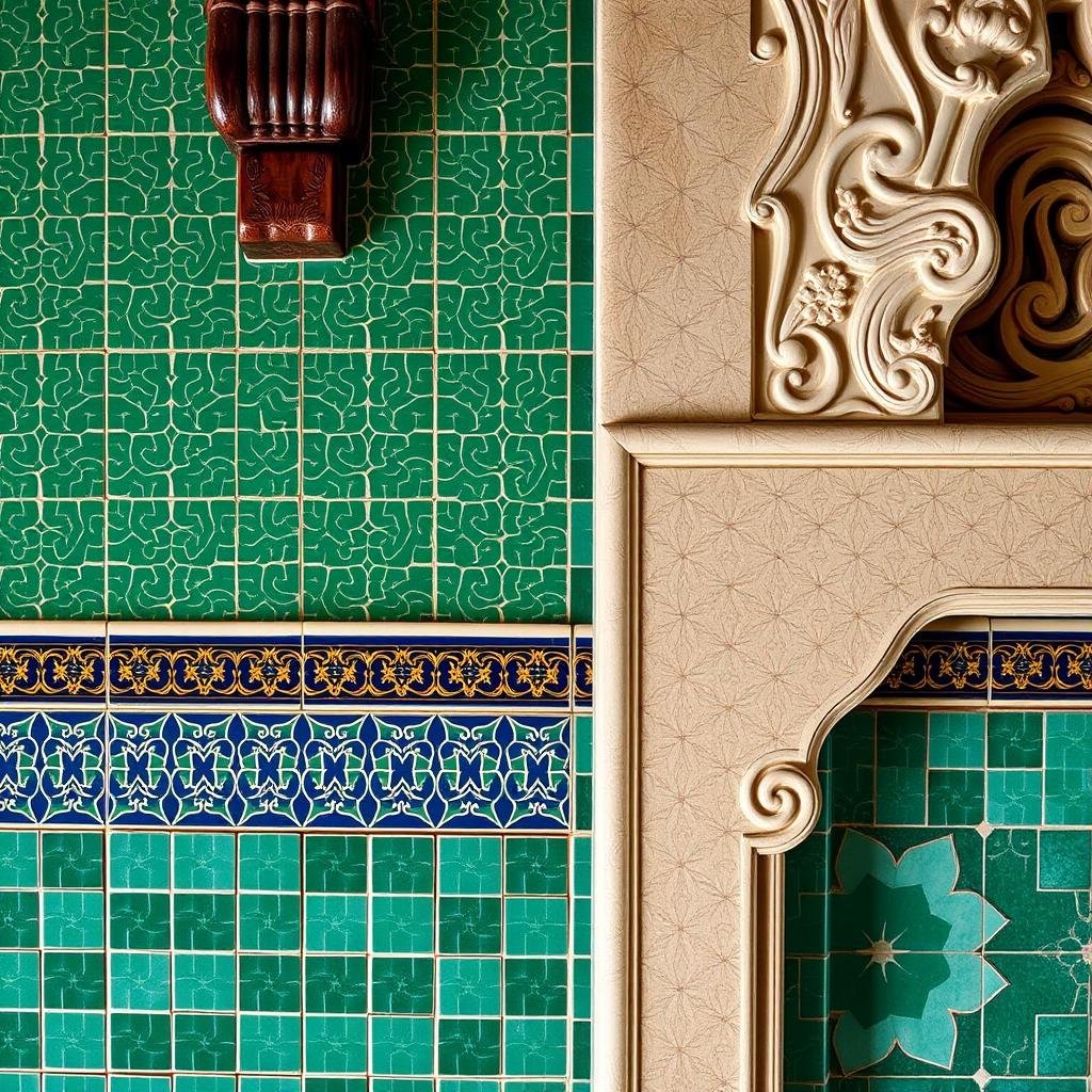 Detail of traditional Moroccan tilework and design elements in Yves Saint Laurent vacation house Morocco