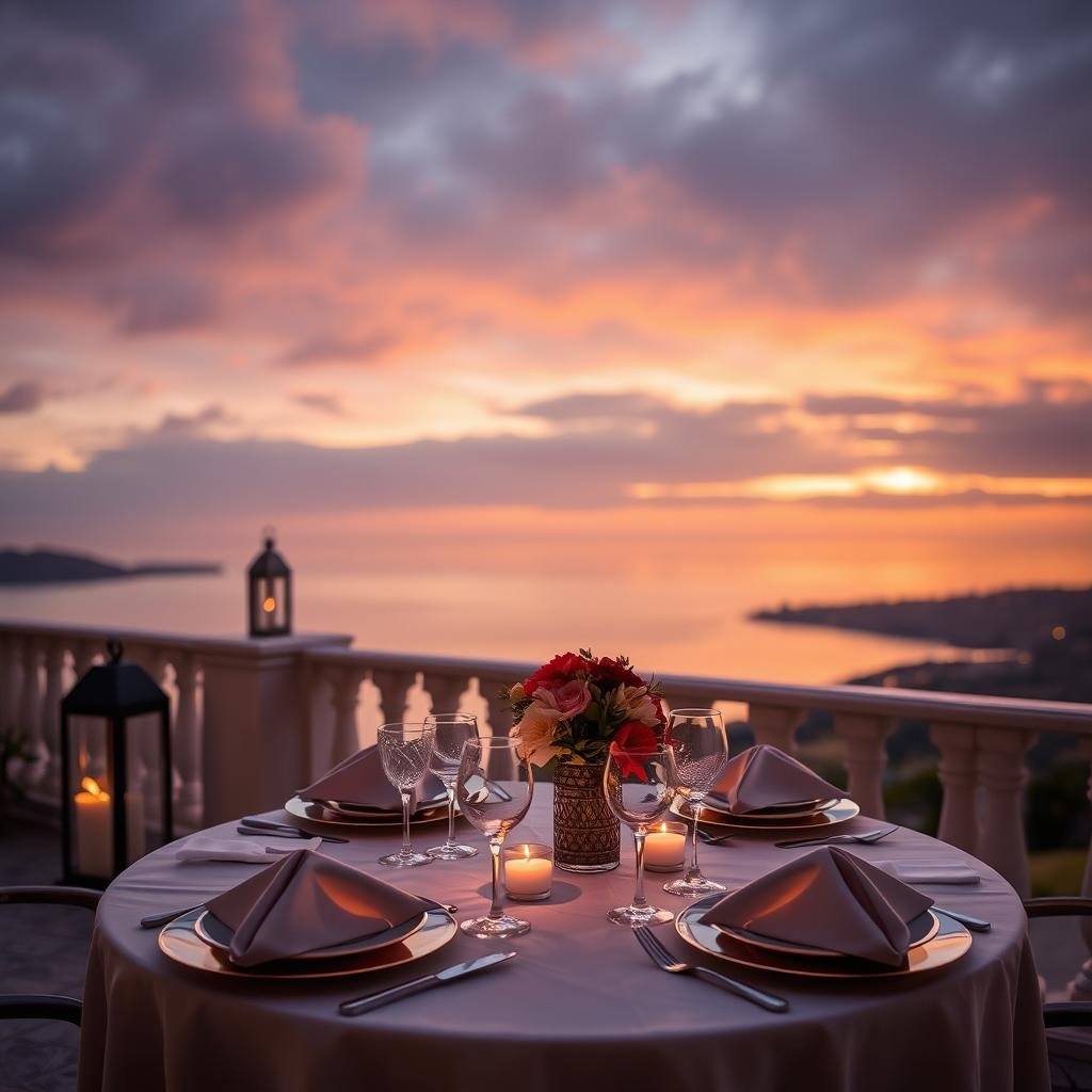 Private sunset dinner on the terrace of Yves Saint Laurent vacation house Morocco