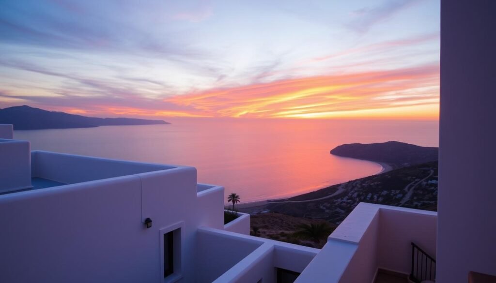Sunset view from the terrace of Yves Saint Laurent vacation house Morocco overlooking the Strait of Gibraltar