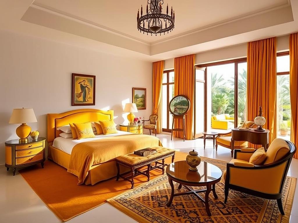 The Meknes Suite at Yves Saint Laurent vacation house Morocco with golden yellow decor